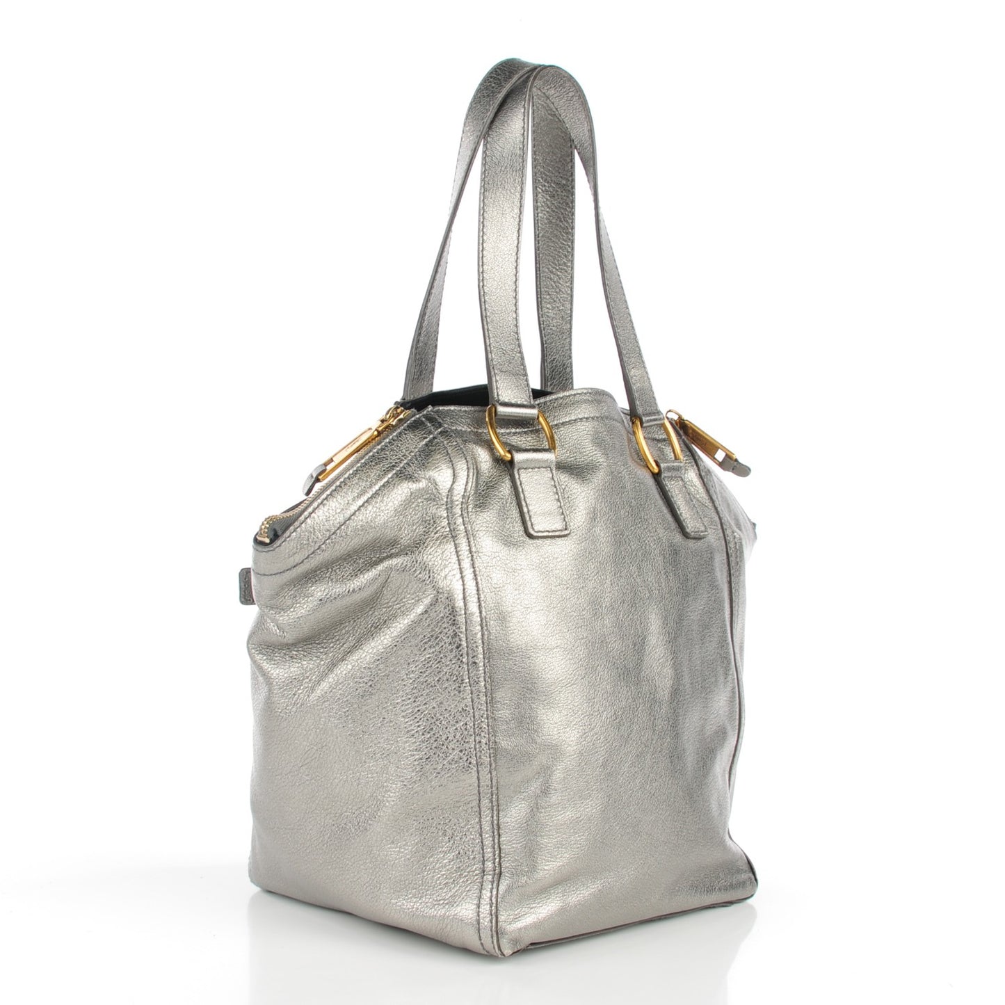 Leather Medium Downtown Tote Silver