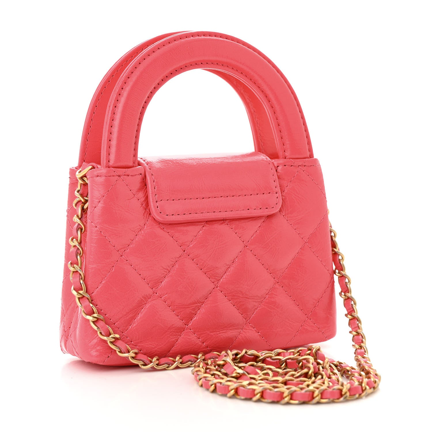 Chanel Shiny Aged Calfskin Quilted Mini Nano Kelly Shopper Dark Pink 3 of 10