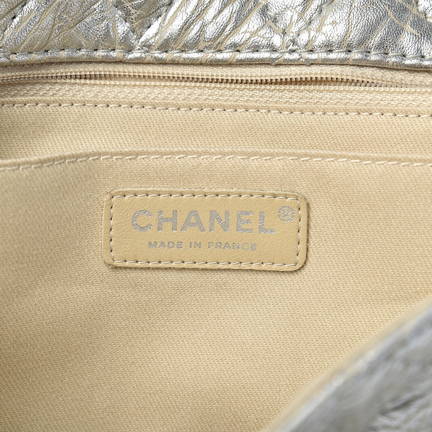 Calfskin Mirror CC Crackled Flap Silver