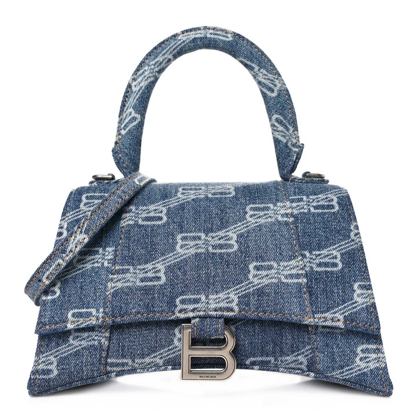 Denim BB Monogram Small Hourglass Top Handle Bag Blue