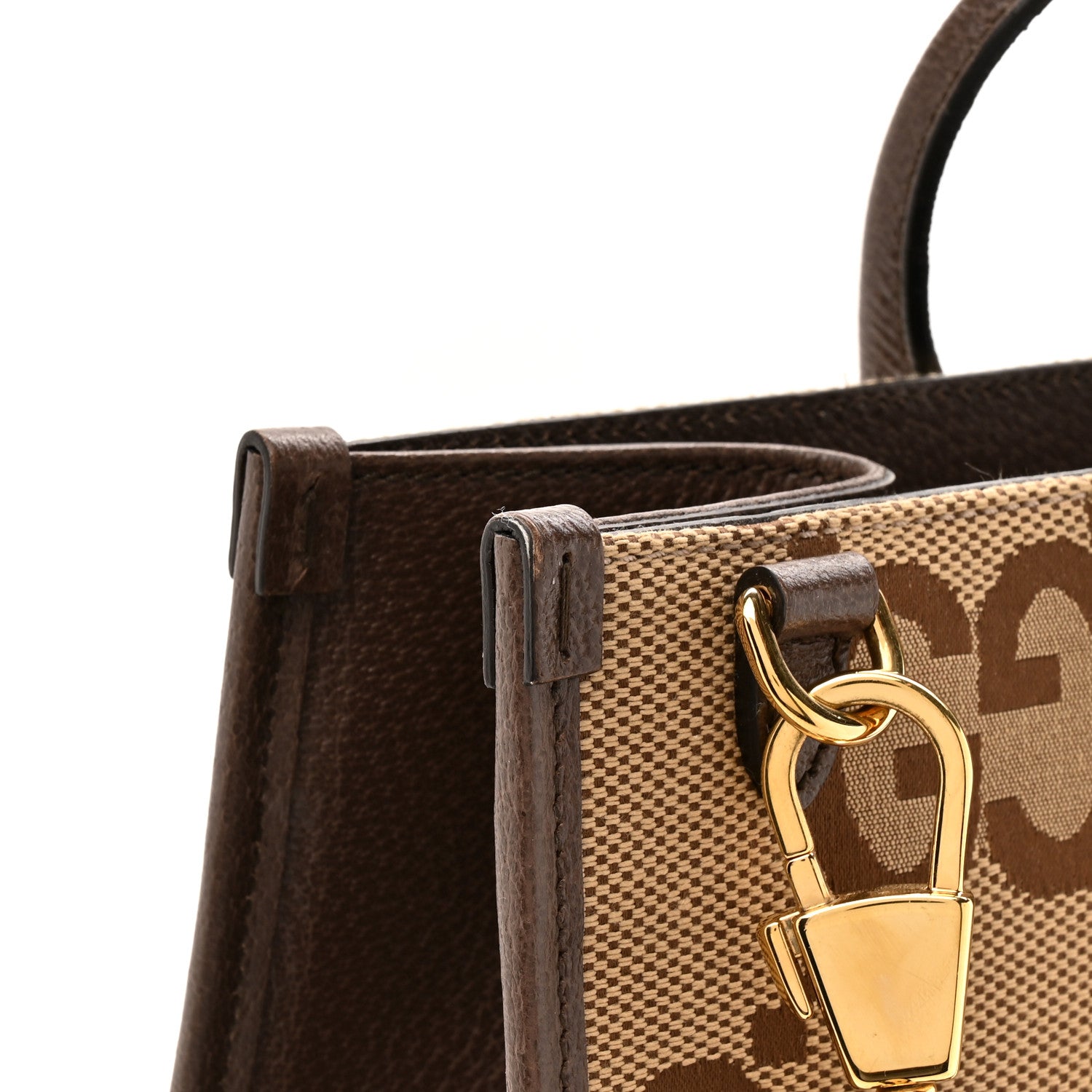 Gucci Monogram Jumbo GG Textured Dollar Calfskin Web Tote Bag Camel Ebony New Acero 15 of 16