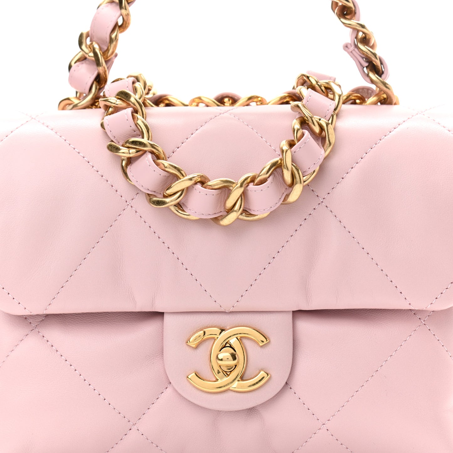 Lambskin Quilted Small Chain Top Handle Flap Rose Clair