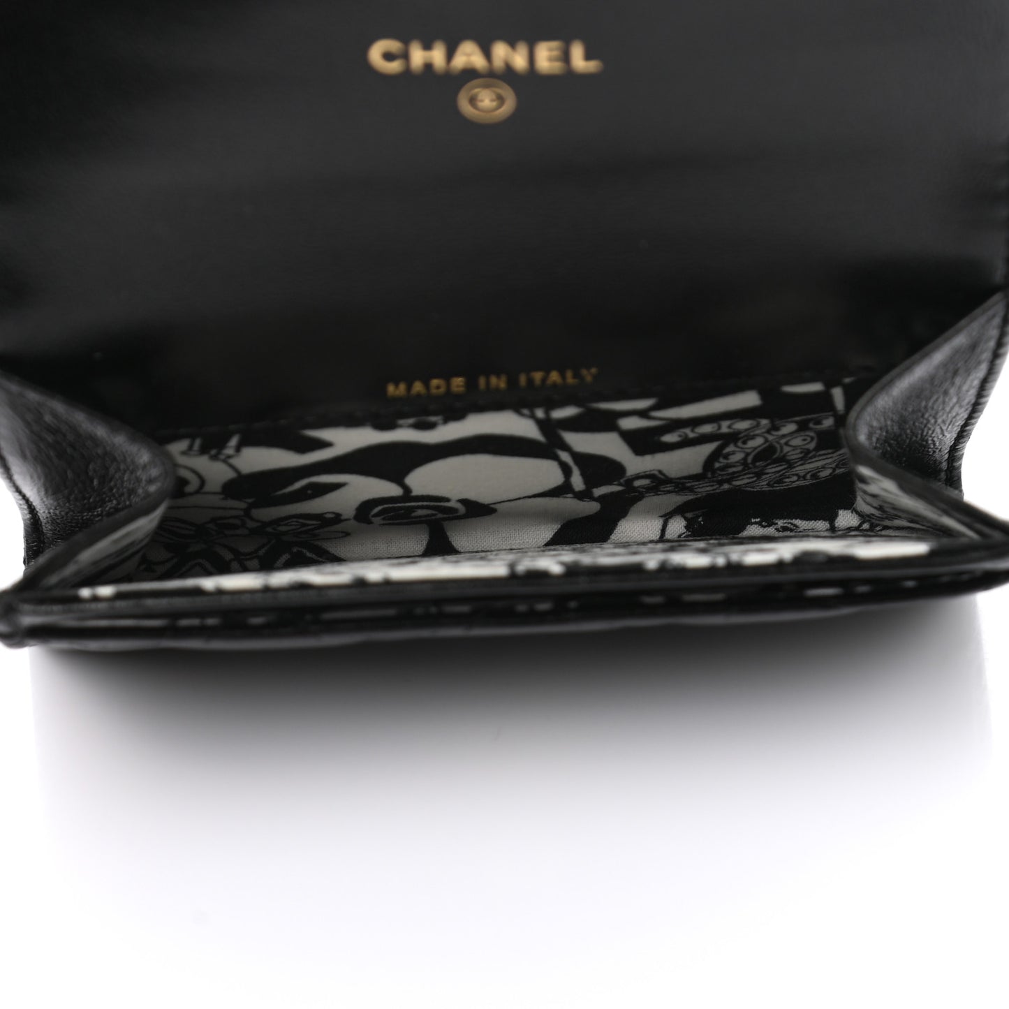 Lambskin Quilted Flap Card Holder Wallet Black