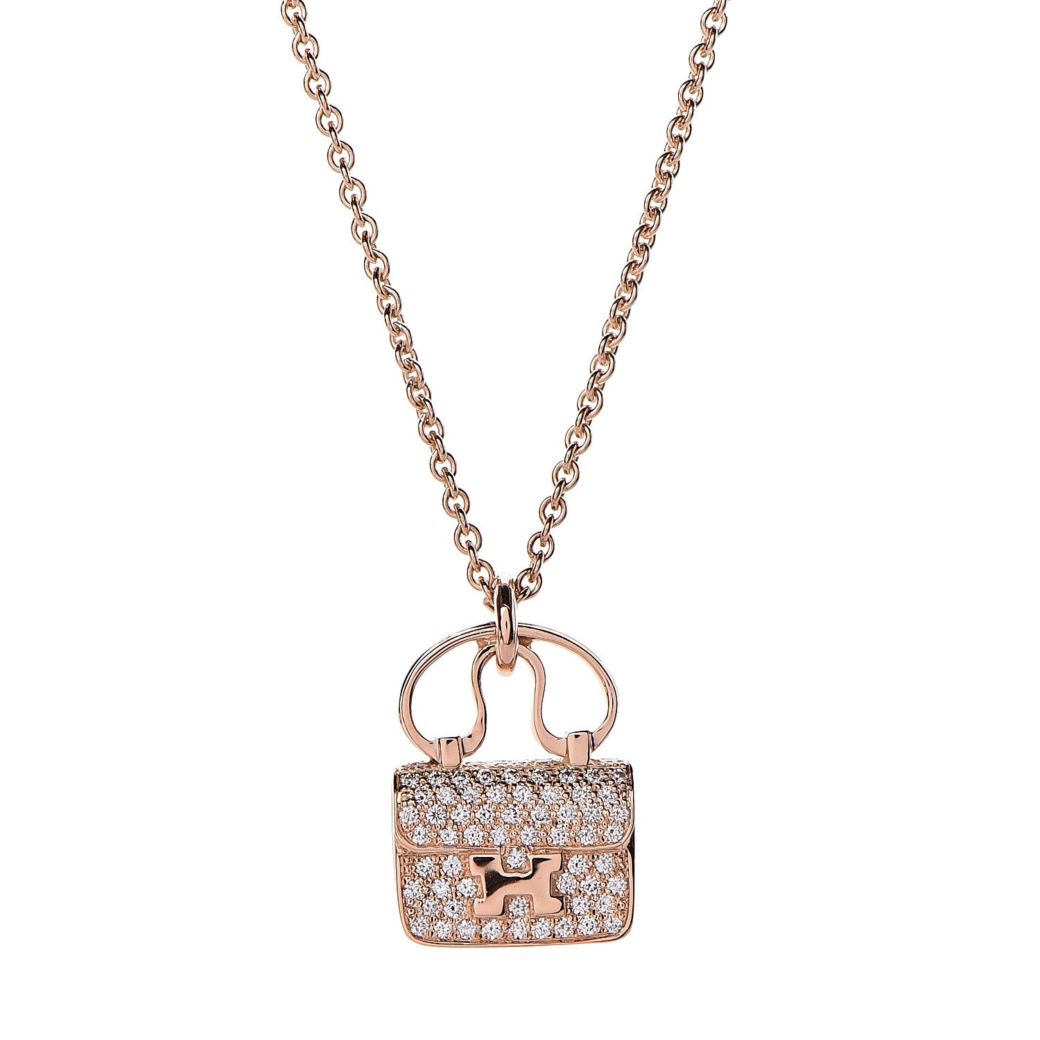 Hermes 18K Rose Gold Diamond Constance Amulette Pendant Necklace 4 of 7