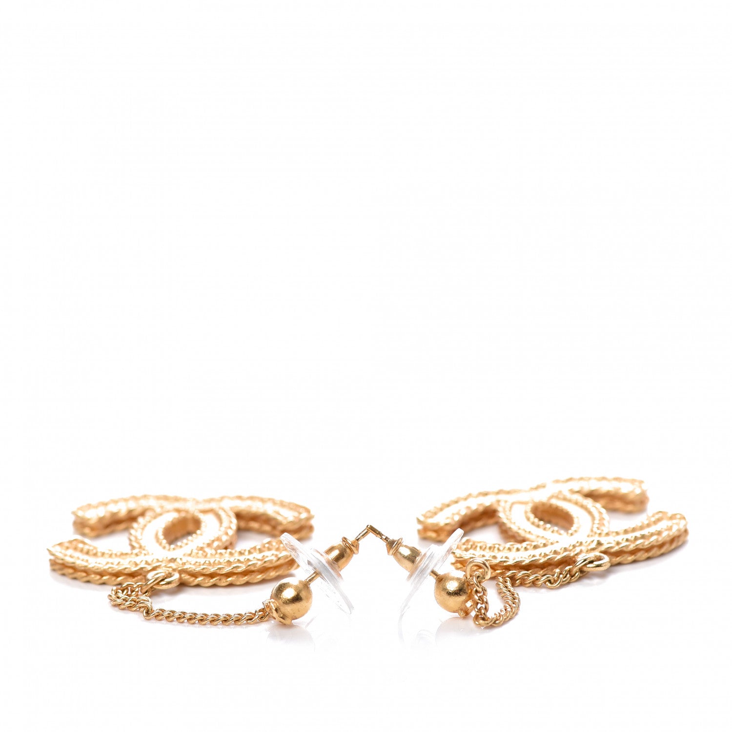 Chanel CC Drop Earrings Matte Gold 3 of 4