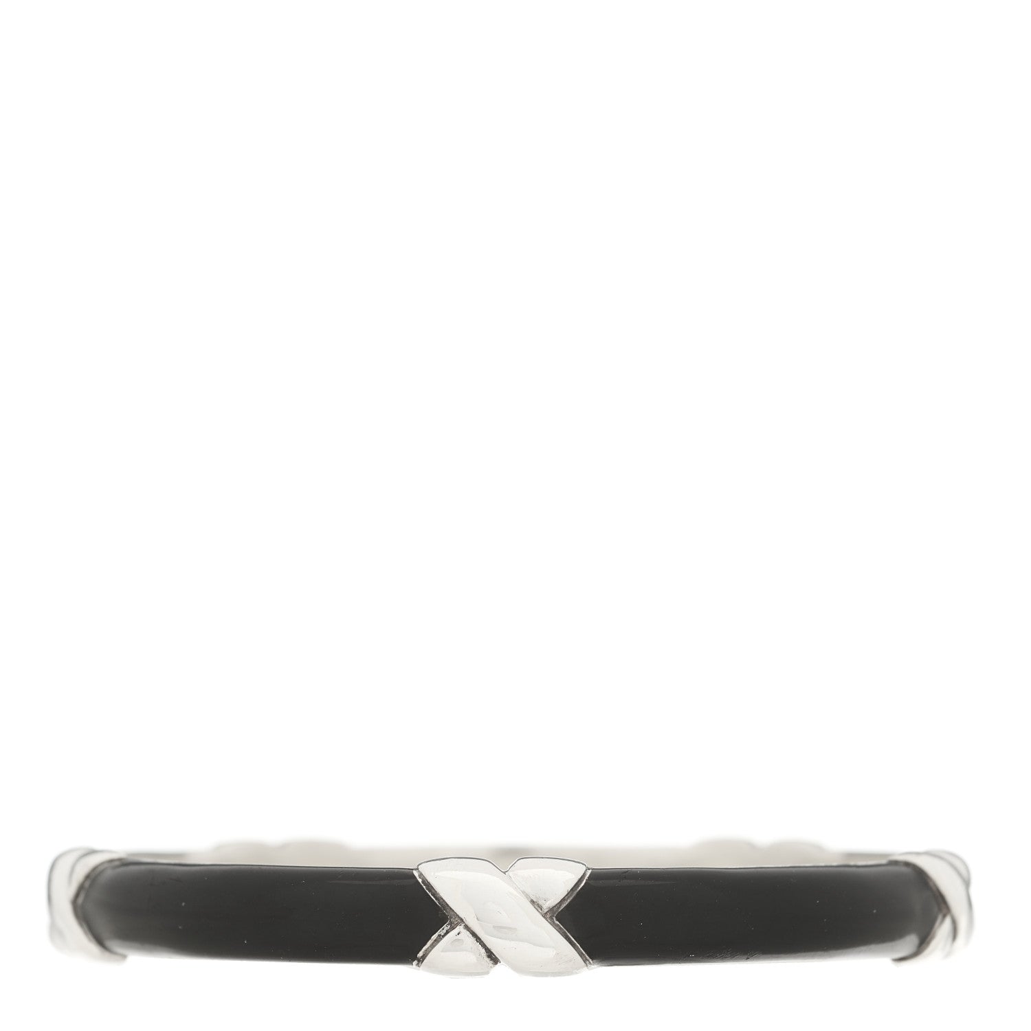 Tiffany Sterling Silver Enamel Signature X Bangle Bracelet Black 1 of 3