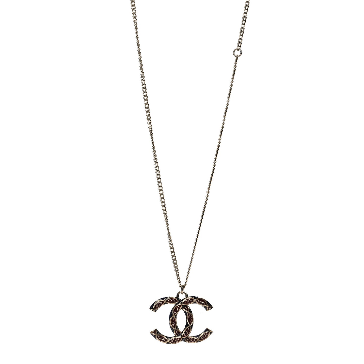 Enamel Twisted CC Pendant Necklace Gold Red
