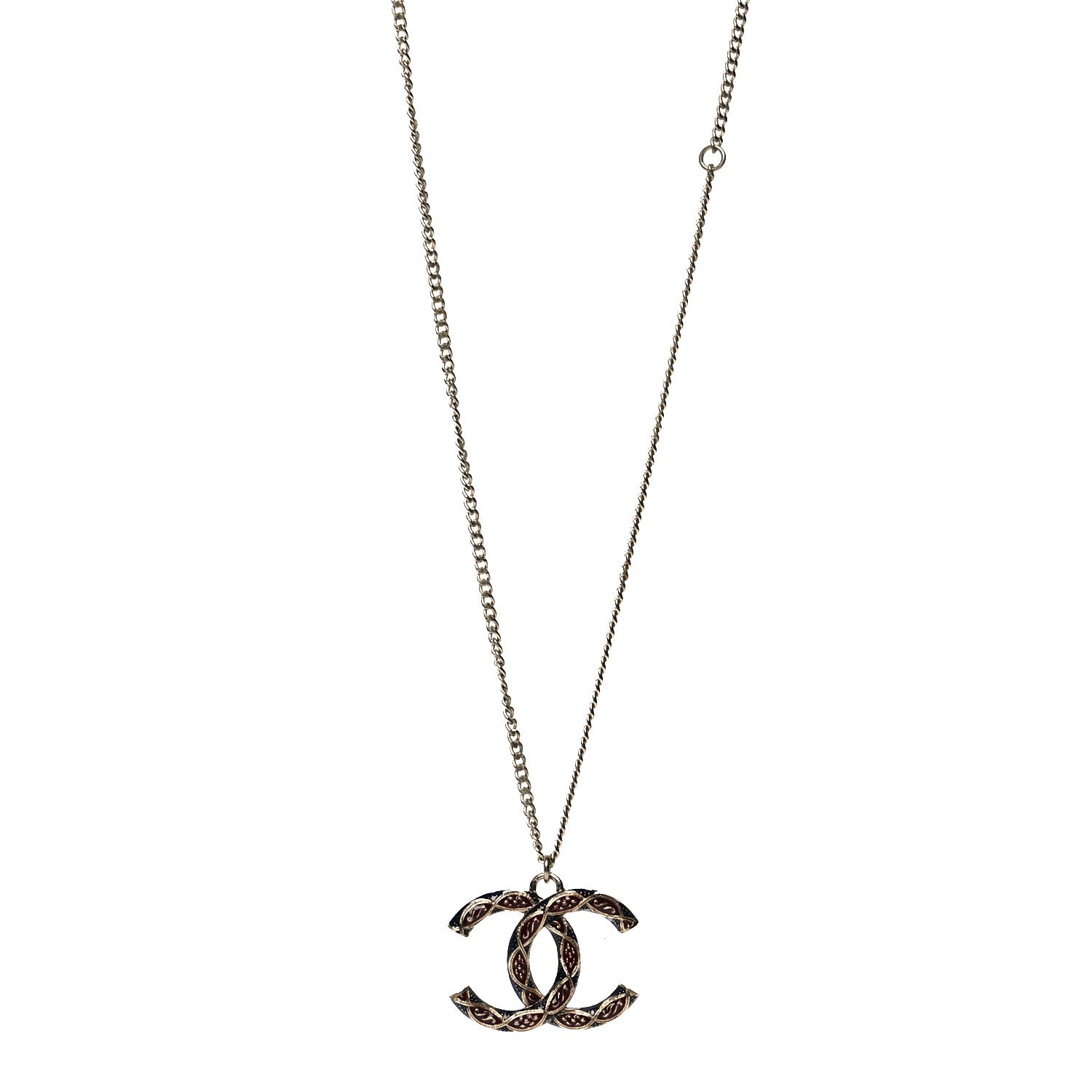 Chanel Enamel Twisted CC Pendant Necklace Gold Red 1 of 5