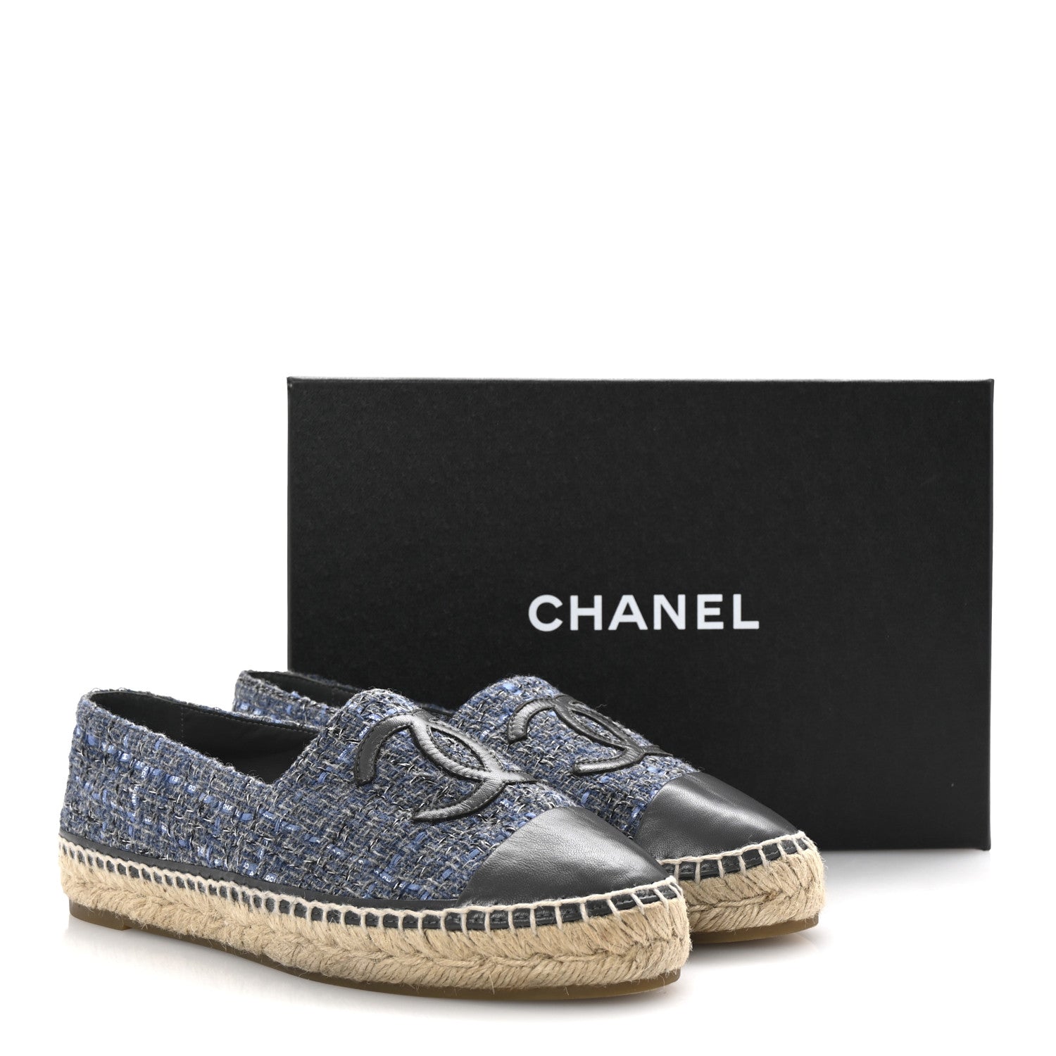 Chanel Tweed Lambskin CC Espadrilles 40 Blue Grey 10 of 10