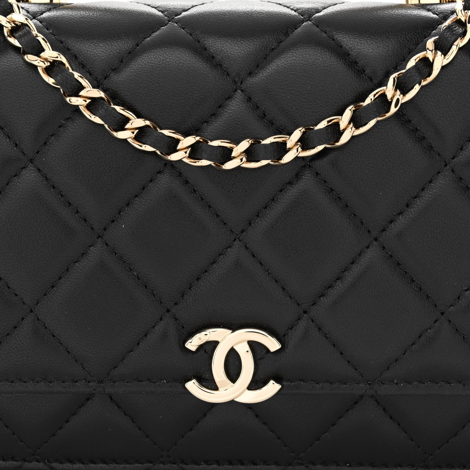 Chanel Lambskin Quilted Top Handle Wallet On Chain WOC Black 8 of 10