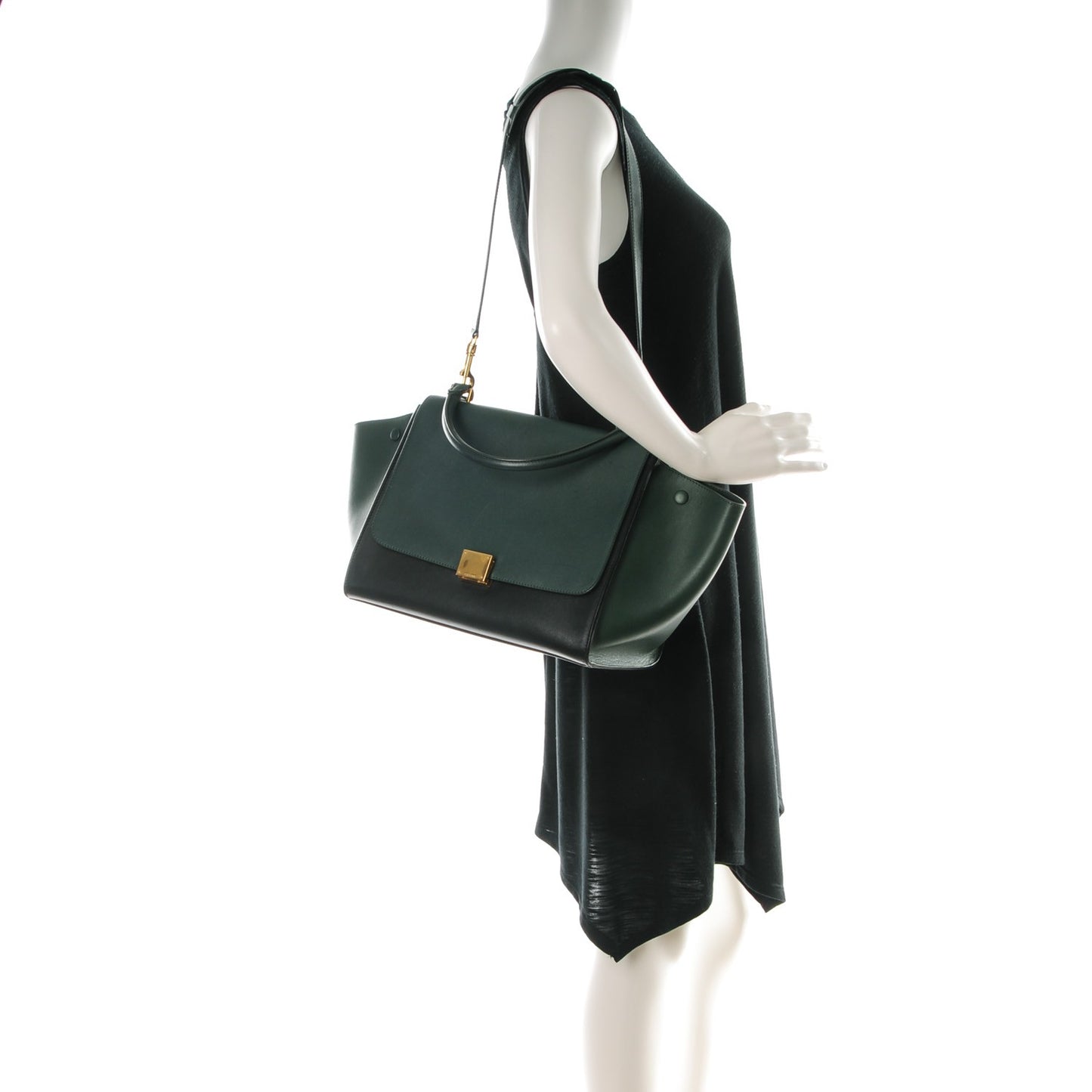 Smooth Calfskin Medium Bi-Color Trapeze Bottle Green