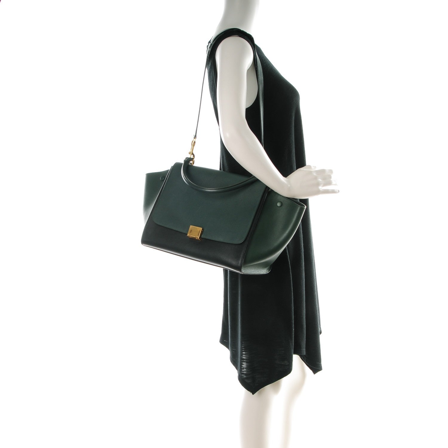 Celine Smooth Calfskin Medium Bi-Color Trapeze Bottle Green 2 of 9