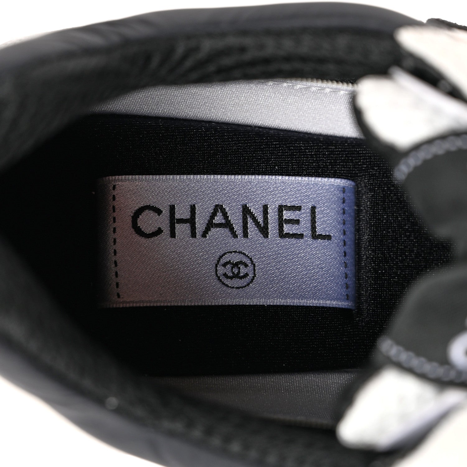 Chanel Mesh Suede Calfskin Grained Calfskin Womens CC Sneakers 37.5 White Black 7 of 10