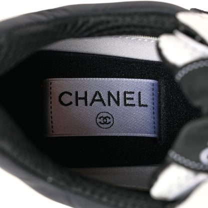 Chanel Mesh Suede Calfskin Grained Calfskin Womens CC Sneakers 37.5 White Black 7 of 10