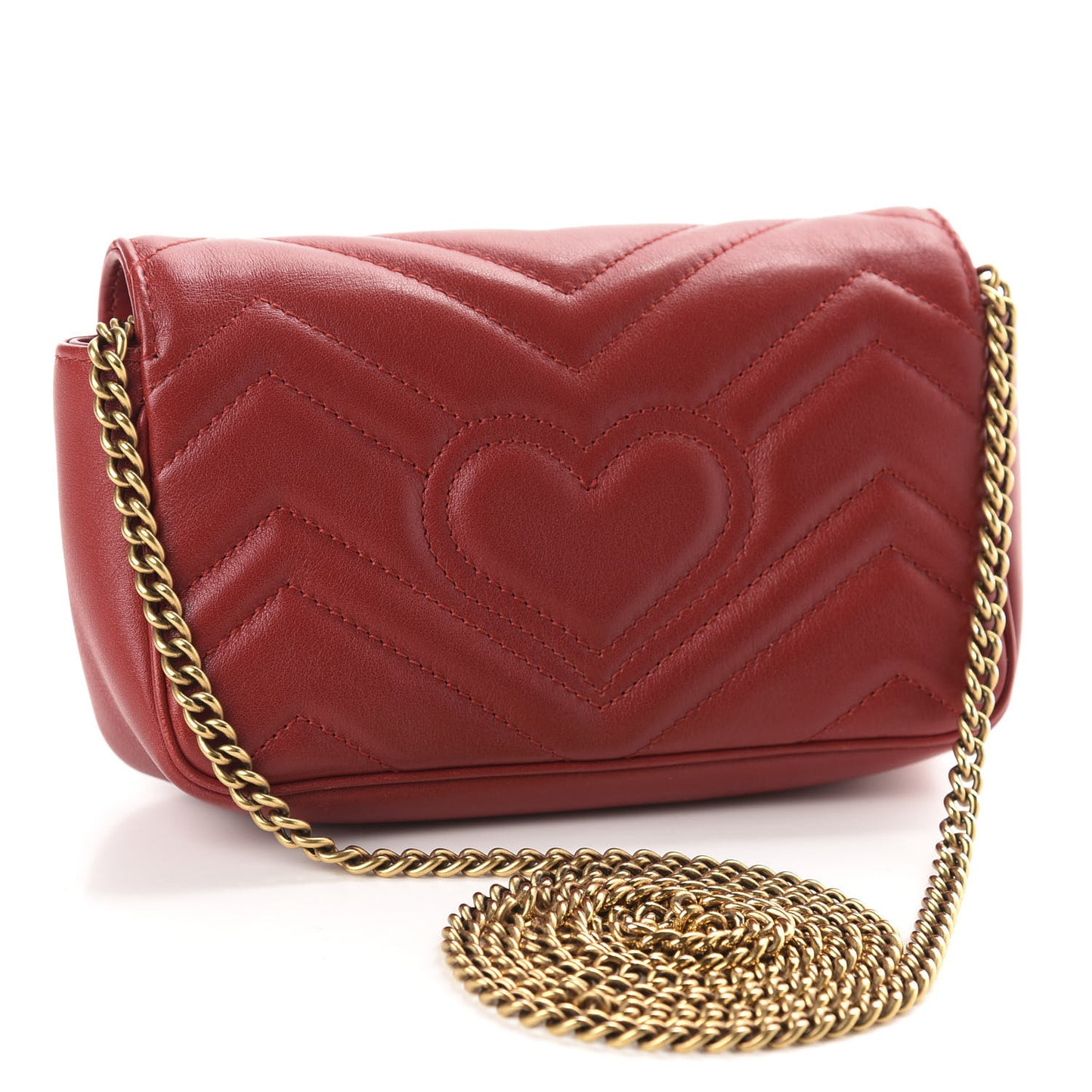 Calfskin Matelasse Super Mini GG Marmont Shoulder Bag Hibiscus Red