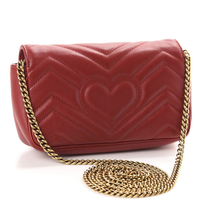 Gucci Calfskin Matelasse Super Mini GG Marmont Shoulder Bag Hibiscus Red 2 of 11