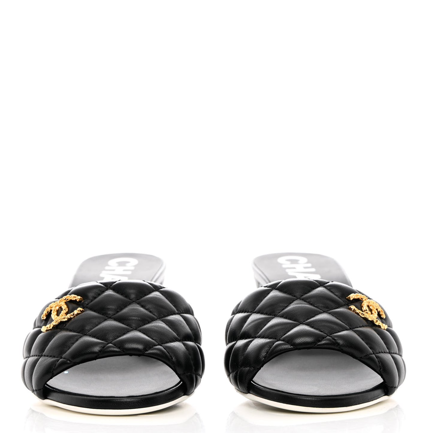 Lambskin Quilted Textured CC Mules 38.5 Black