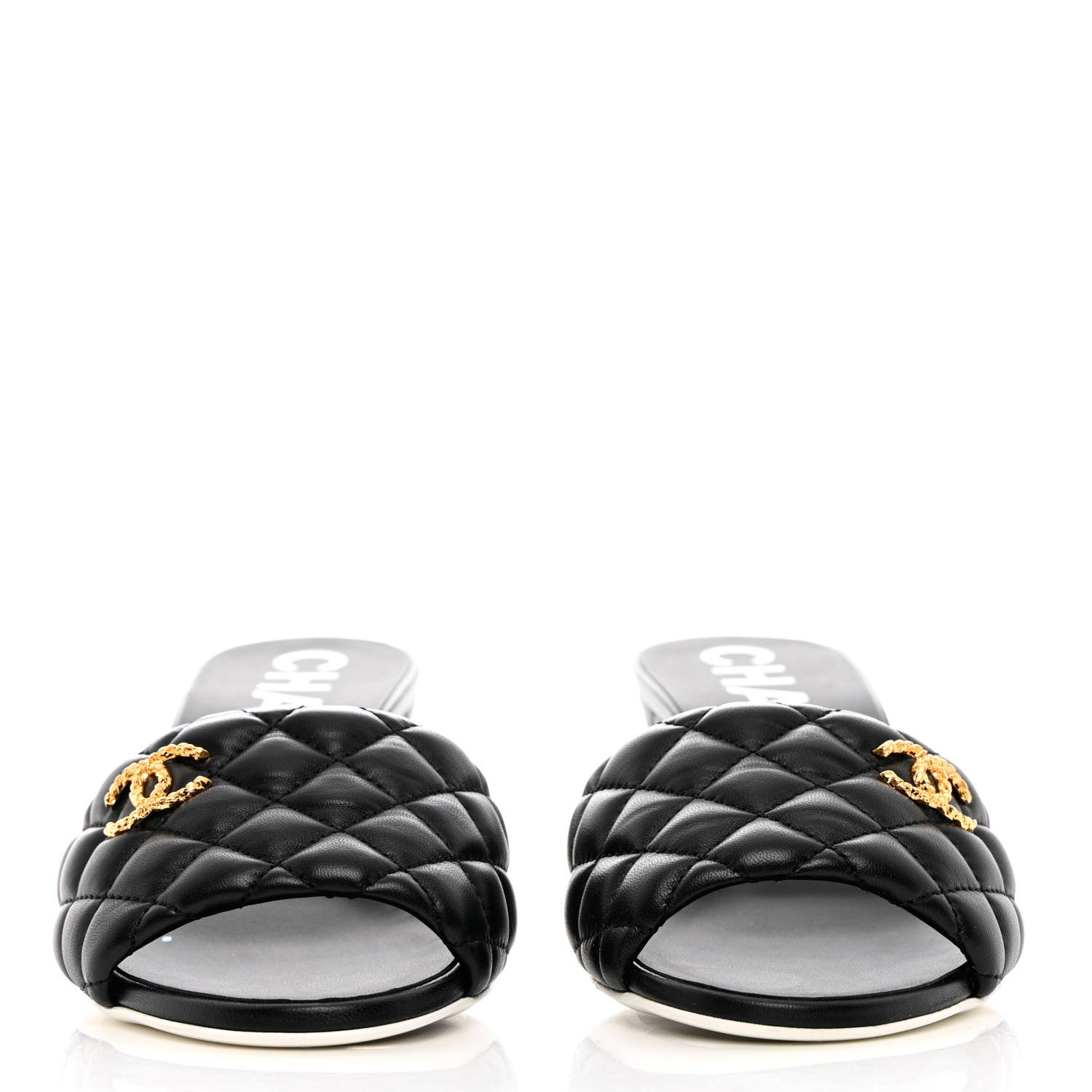 Chanel Lambskin Quilted Textured CC Mules 38.5 Black 2 of 9