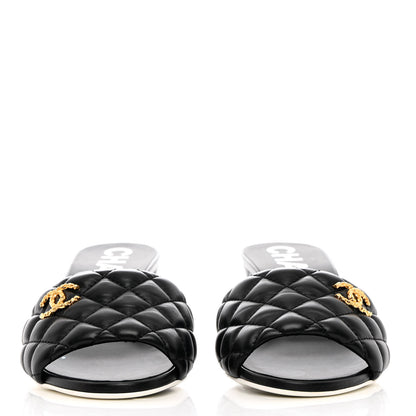 Chanel Lambskin Quilted Textured CC Mules 38.5 Black 2 of 9