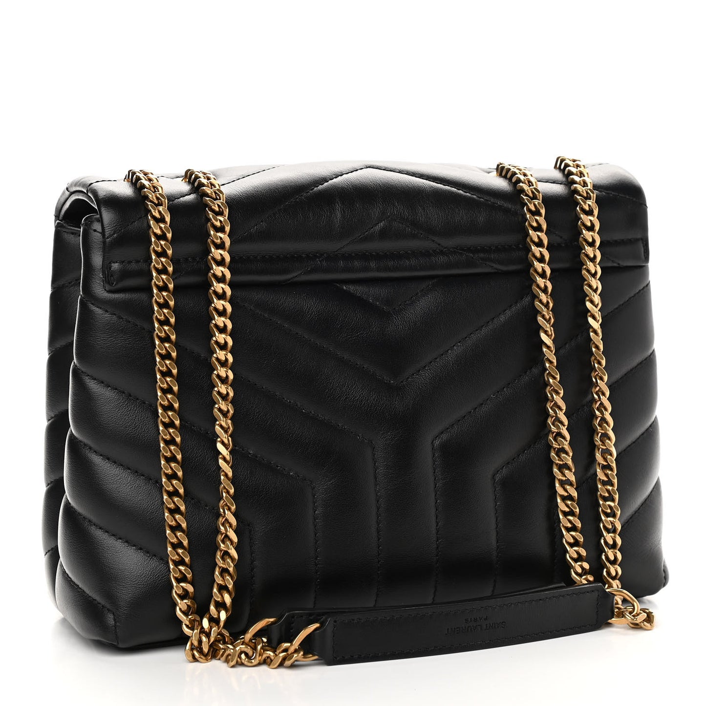 Calfskin Y Quilted Monogram Small Loulou Chain Satchel Black