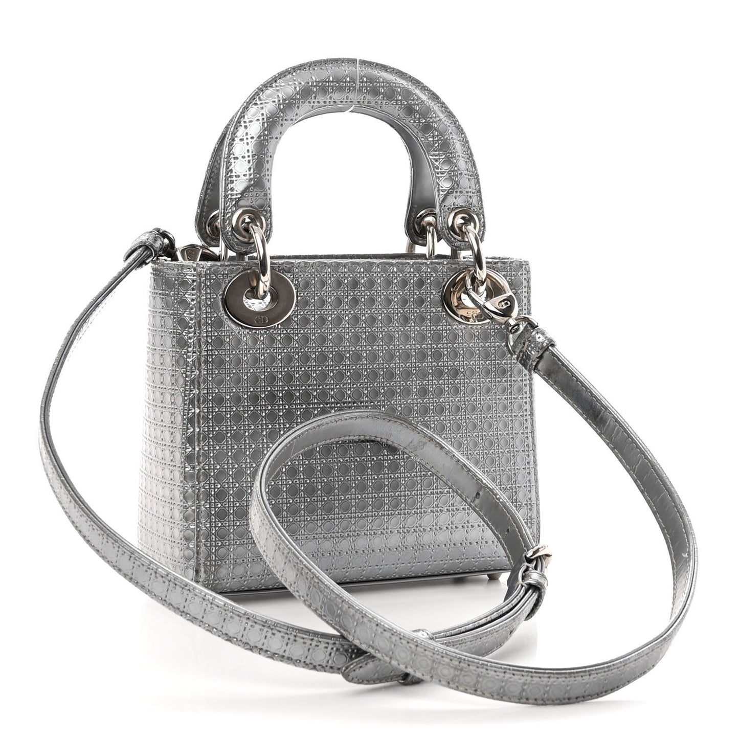Metallic Patent Micro-Cannage Mini Lady Dior Silver