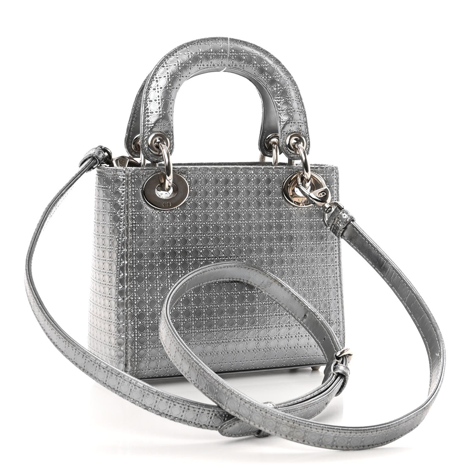 Christian Dior Metallic Patent Micro-Cannage Mini Lady Dior Silver 3 of 11