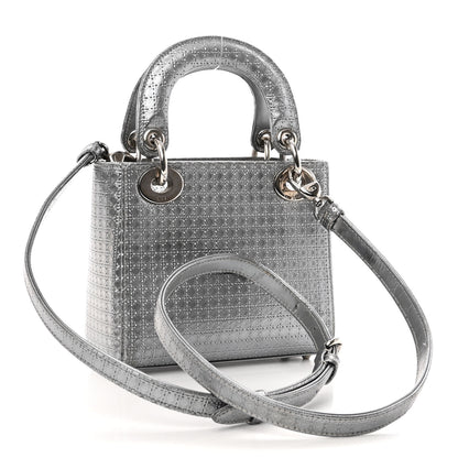 Christian Dior Metallic Patent Micro-Cannage Mini Lady Dior Silver 3 of 11