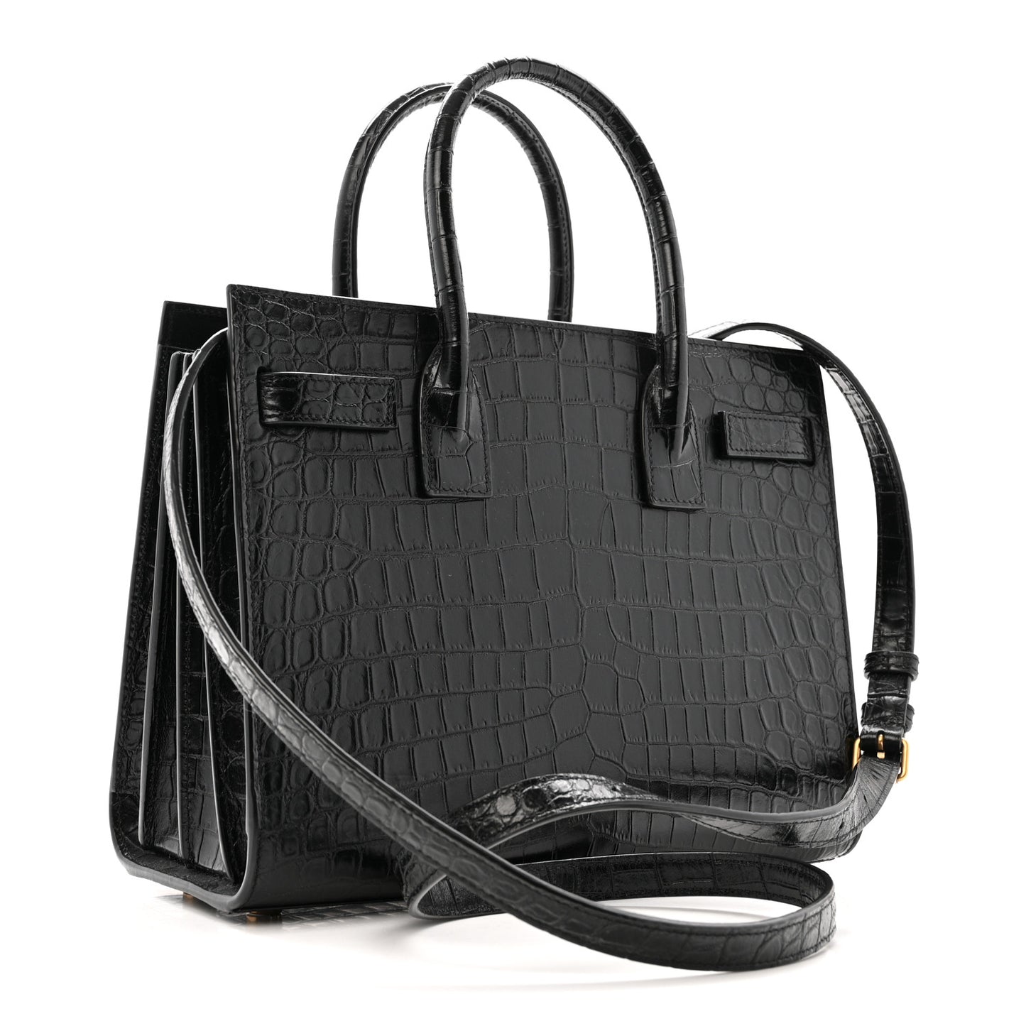 Calfskin Crocodile Embossed Baby Sac De Jour Black