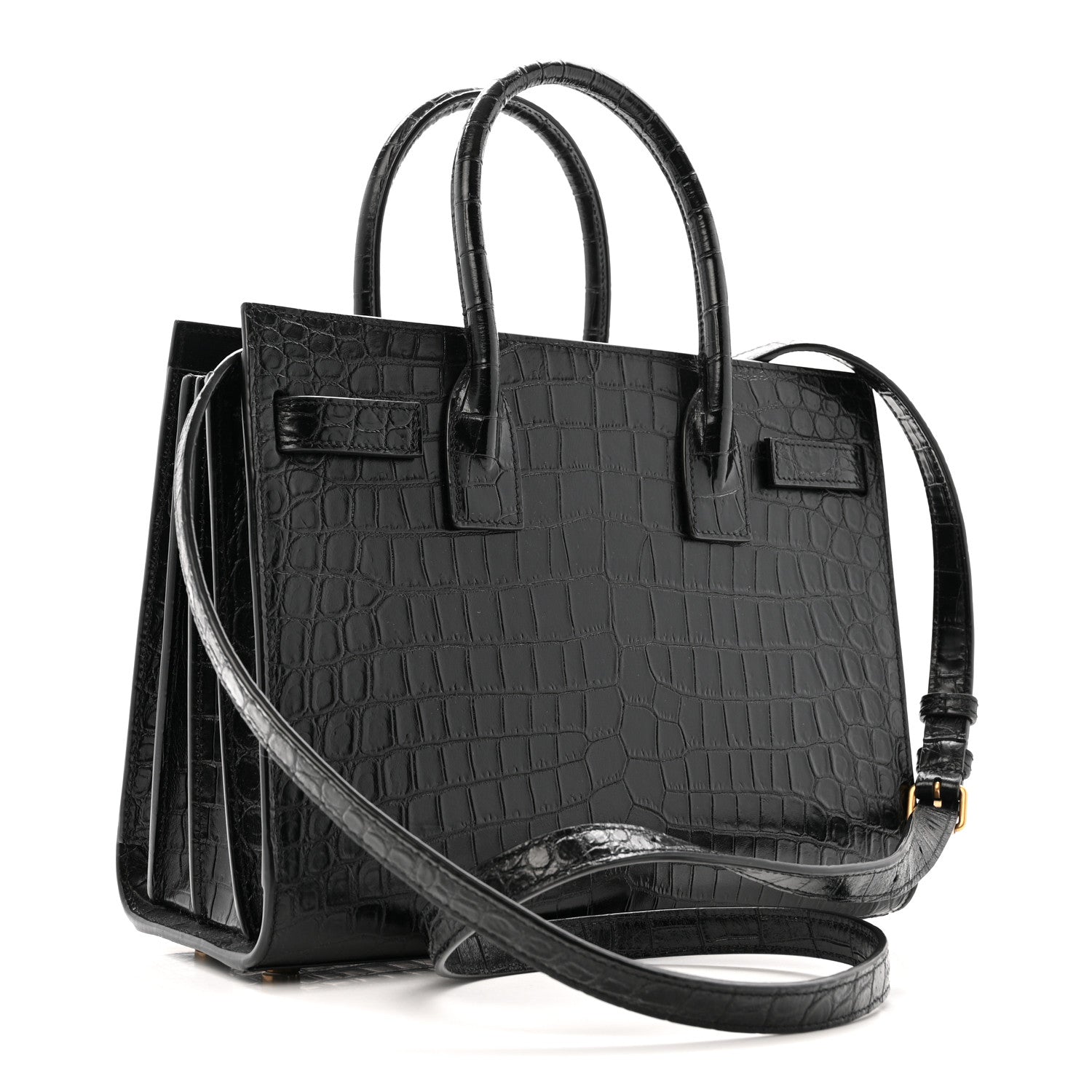 Saint Laurent Calfskin Crocodile Embossed Baby Sac De Jour Black 3 of 12