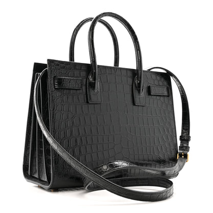 Saint Laurent Calfskin Crocodile Embossed Baby Sac De Jour Black 3 of 12