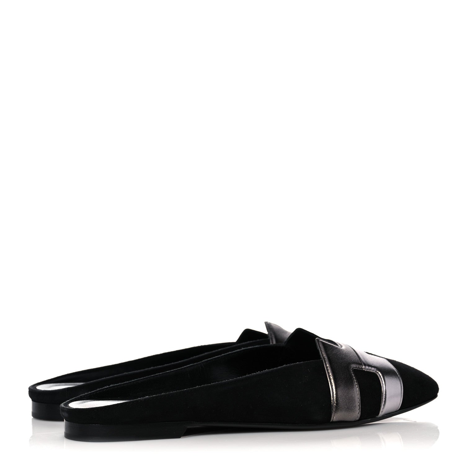 Hermes Suede Goatskin Metallic Nappa Roxane Mules 37.5 Black Canon De Fusil Argent 4 of 9