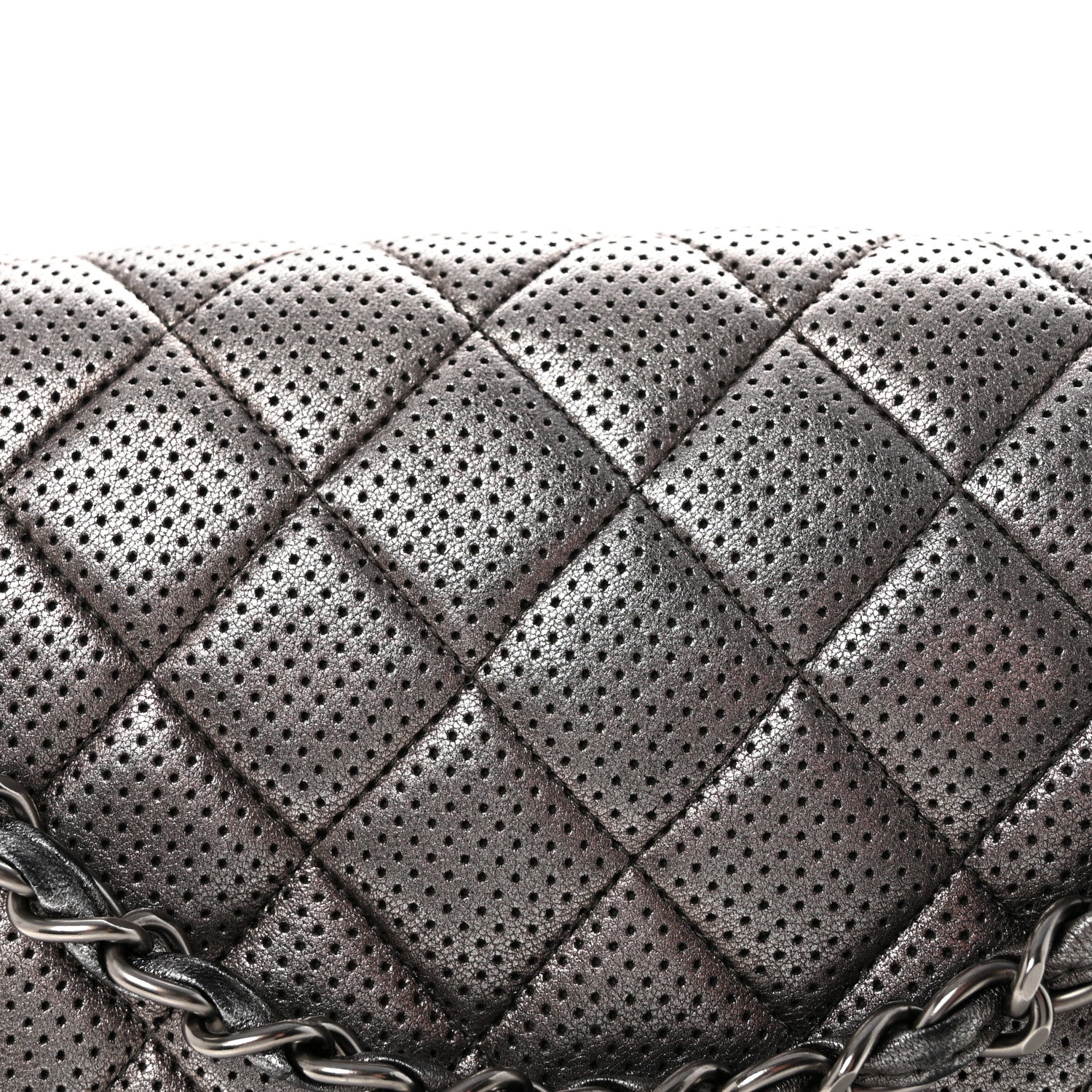 Chanel Metallic Perforated Lambskin Quilted Jumbo Double Flap  Dark Silver 8 of 10