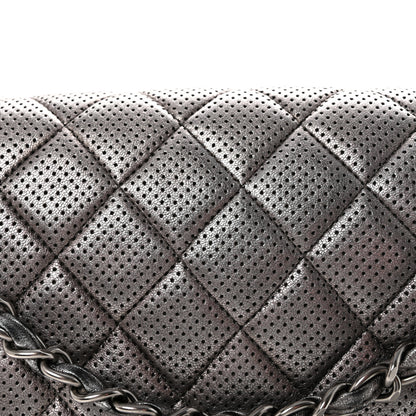 Chanel Metallic Perforated Lambskin Quilted Jumbo Double Flap  Dark Silver 8 of 10