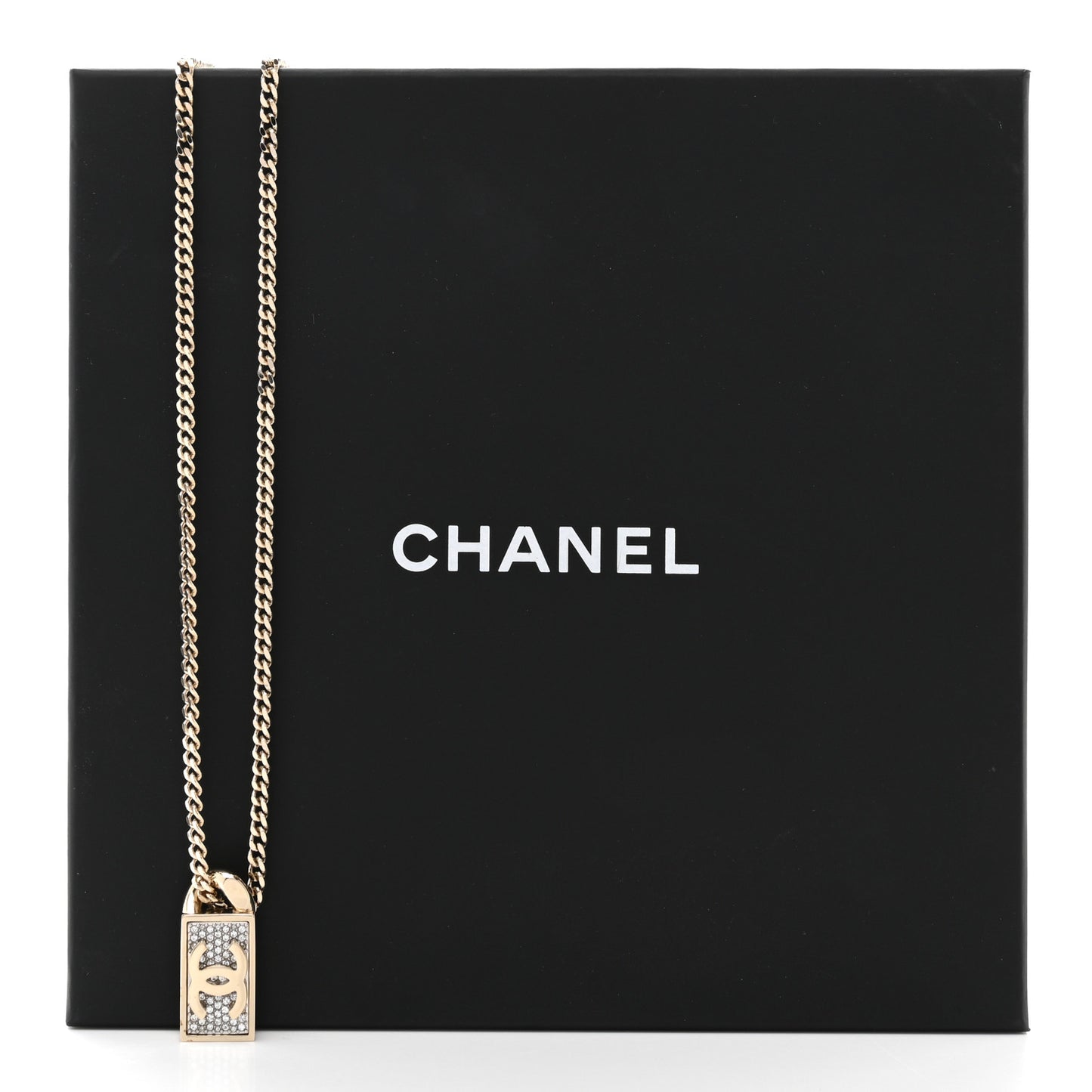 Crystal Dog Tag Charm Necklace Gold