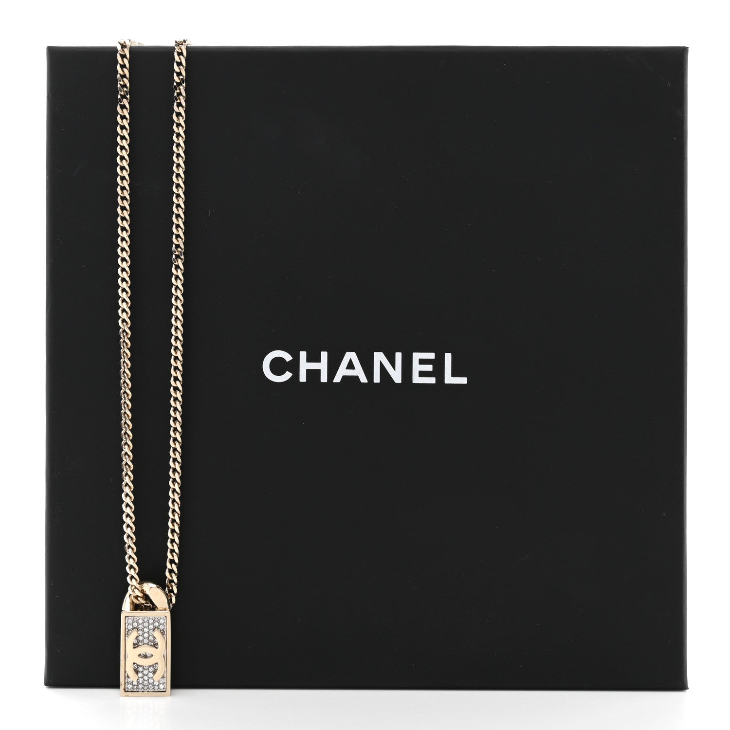Chanel Crystal Dog Tag Charm Necklace Gold 6 of 6