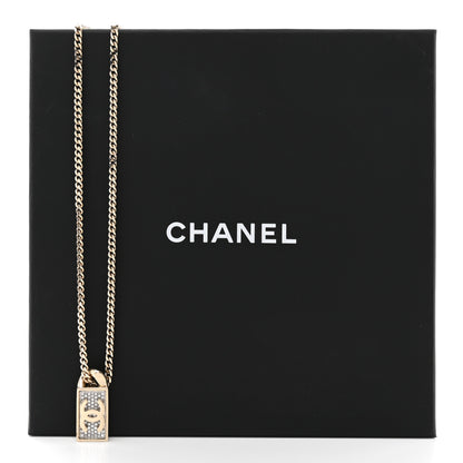 Chanel Crystal Dog Tag Charm Necklace Gold 6 of 6