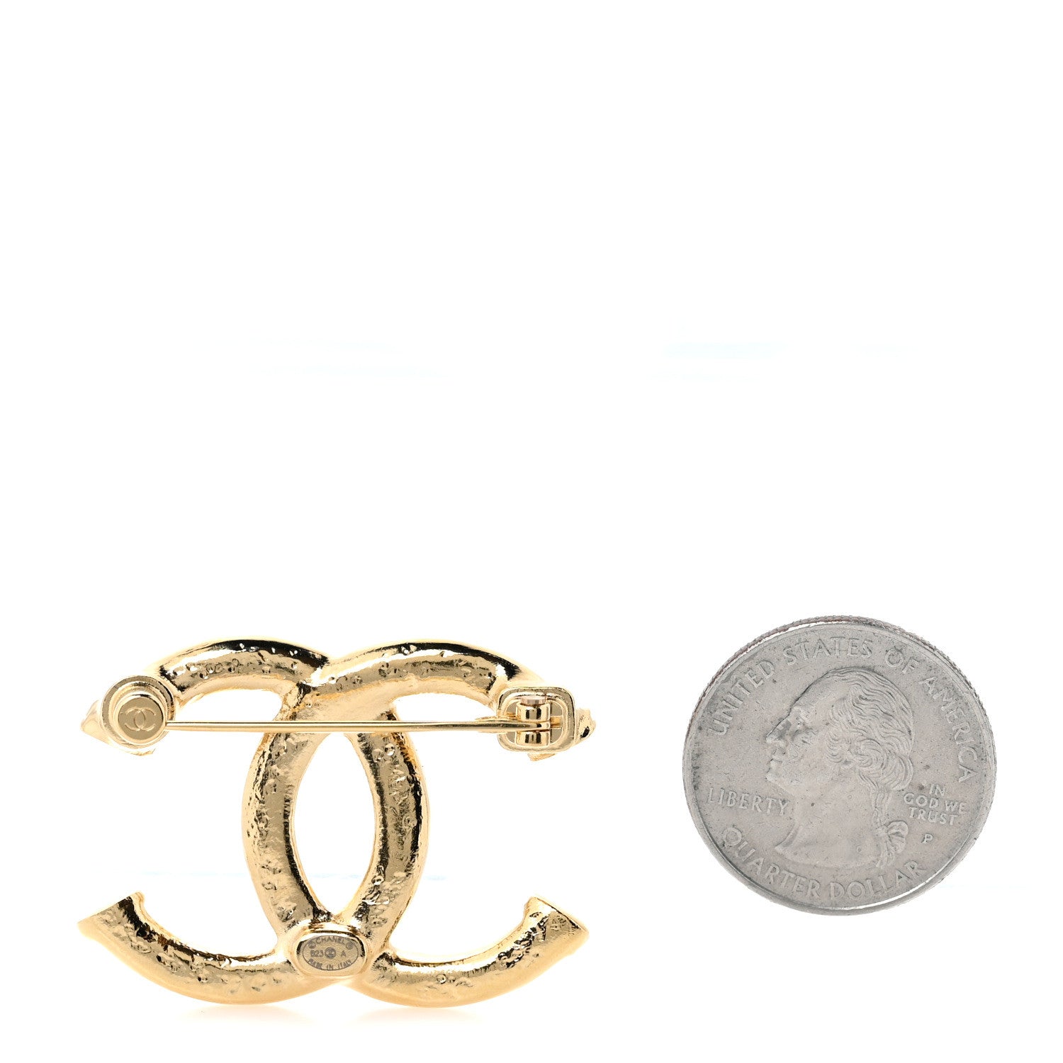 Chanel Metal Tweed Effect CC Brooch Gold 2 of 5