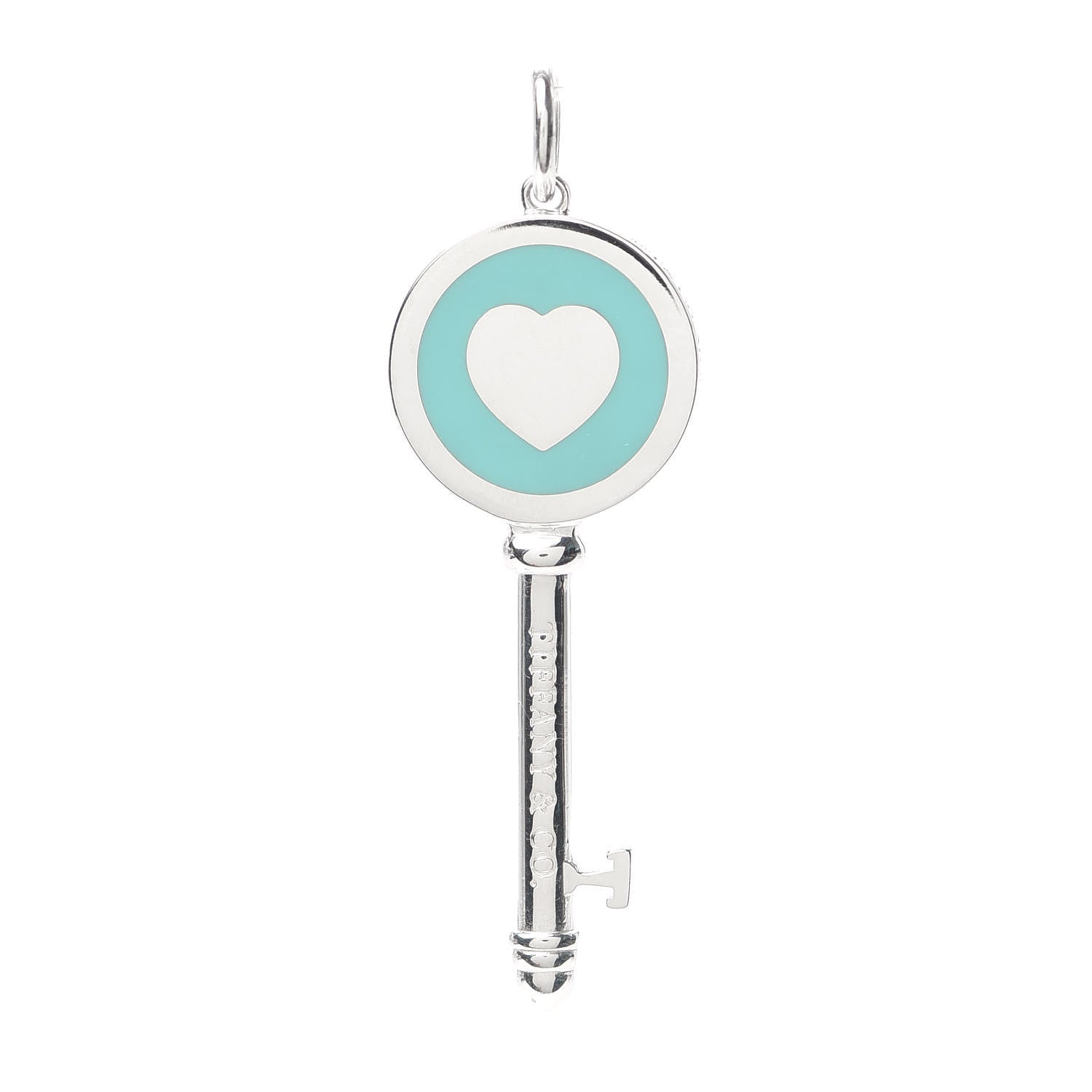 Tiffany Sterling Silver Enamel Heart Key Pendant Blue 1 of 3