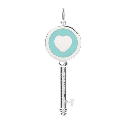 Tiffany Sterling Silver Enamel Heart Key Pendant Blue 1 of 3