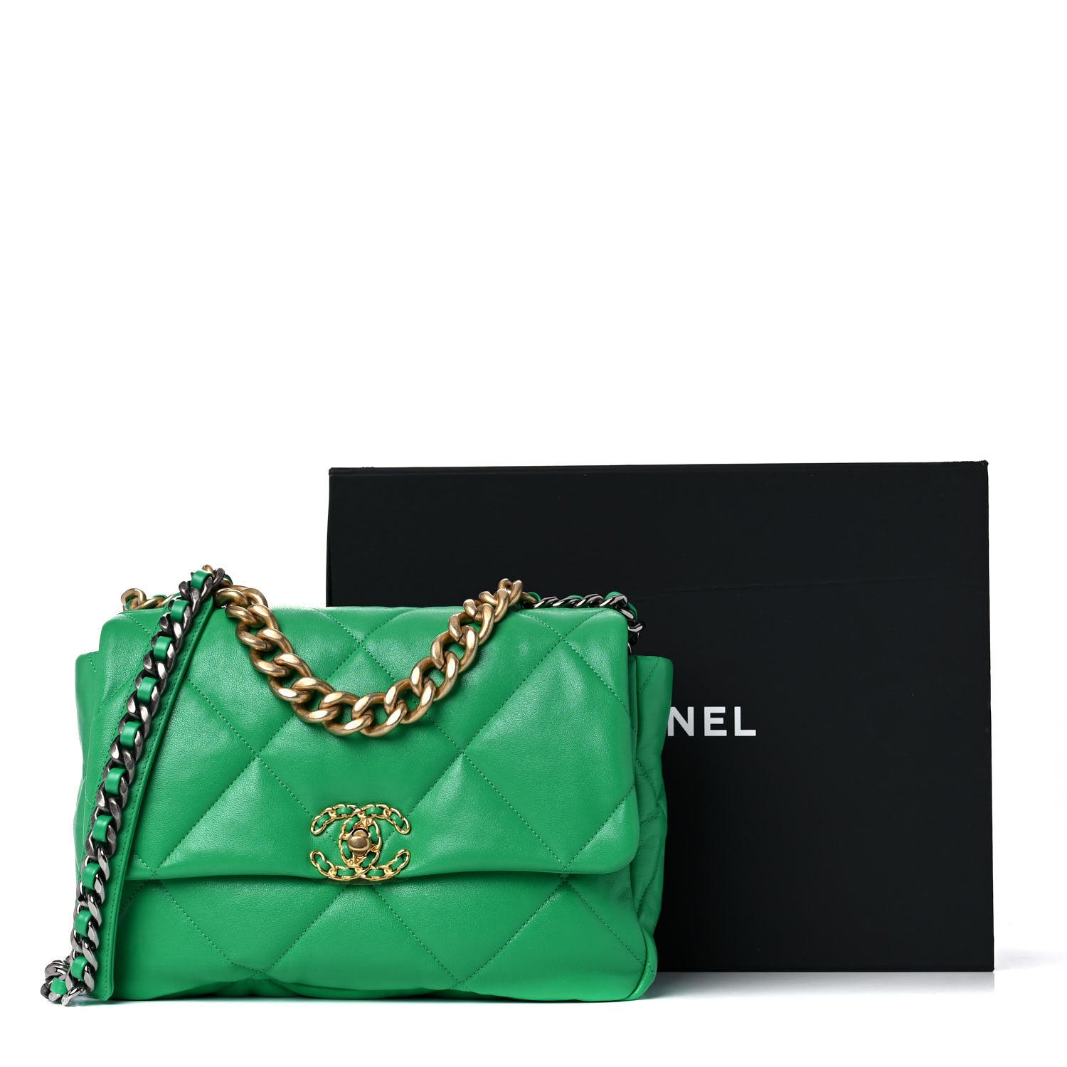 Chanel Lambskin Quilted Large Chanel 19 Flap Green 10 of 10