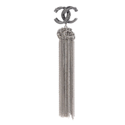 Chanel Crystal Chain Fringe CC Brooch Silver 1 of 5