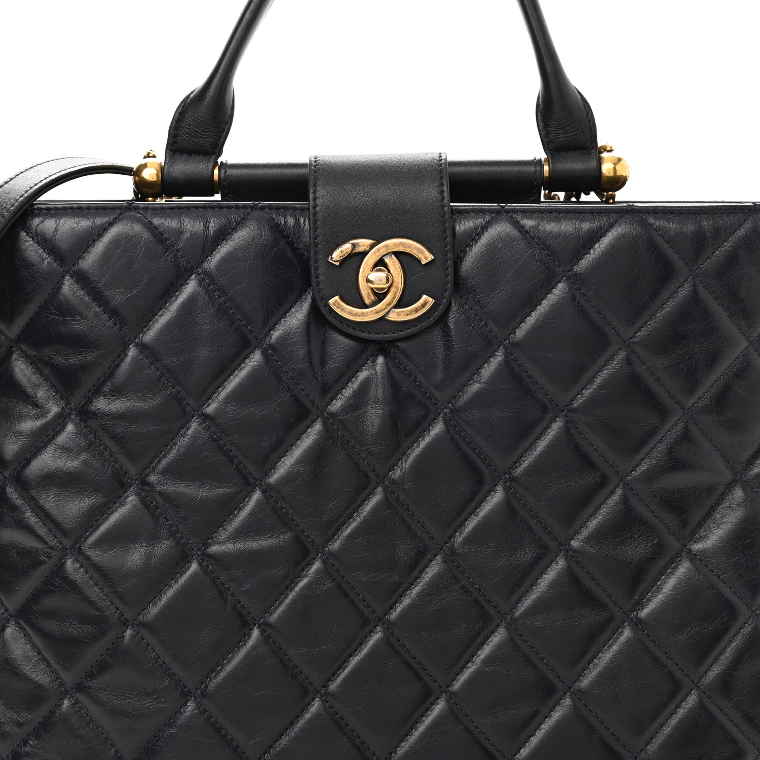 Chanel Calfskin Quilted Large Gold Bar Top Handle Tote Dark Navy Blue 8 of 11