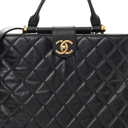 Chanel Calfskin Quilted Large Gold Bar Top Handle Tote Dark Navy Blue 8 of 11