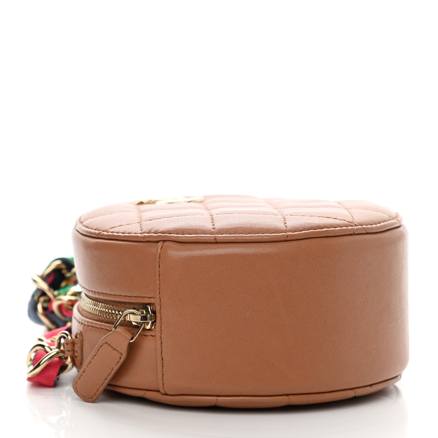 Chanel Shiny Lambskin Ribbon Quilted Round Clutch With Chain Brown 4 of 11