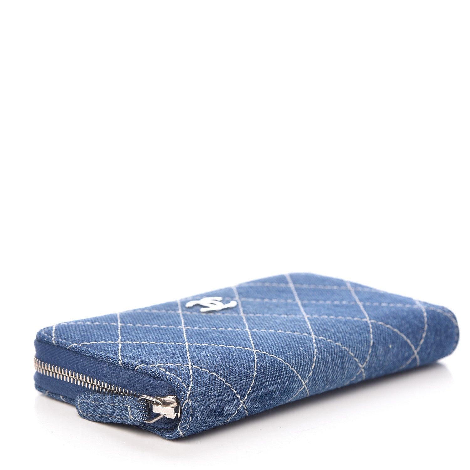 Chanel Denim Quilted Medium Zip Wallet Blue 4 of 9
