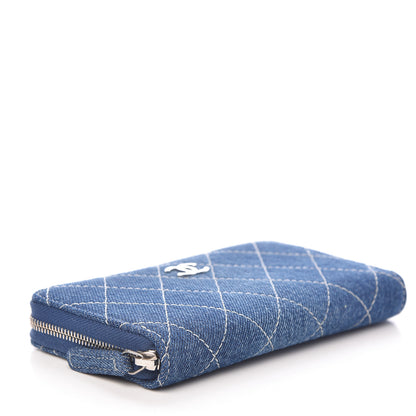 Chanel Denim Quilted Medium Zip Wallet Blue 4 of 9