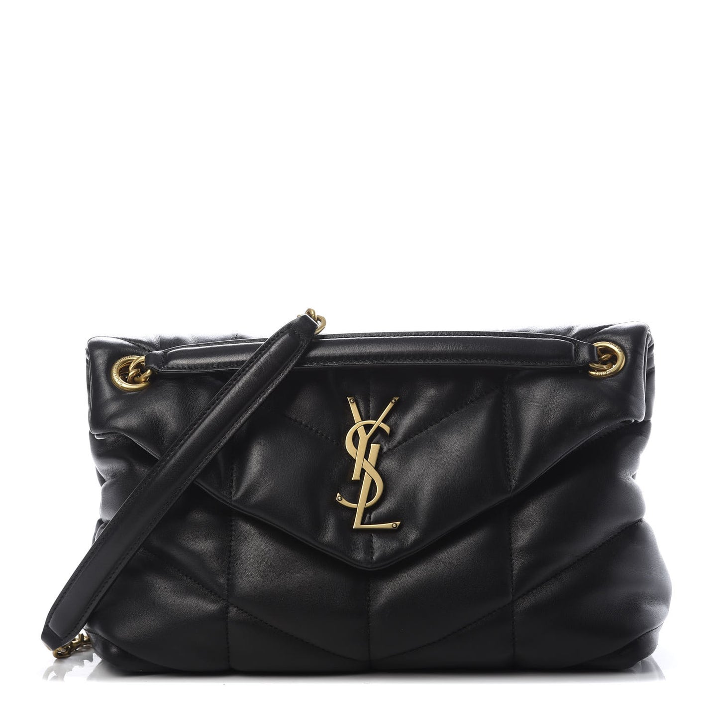 Lambskin Quilted Small Loulou Puffer Monogram Chain Satchel Black