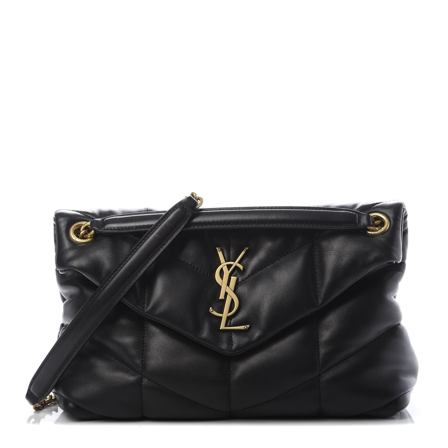 Saint Laurent Lambskin Quilted Small Loulou Puffer Monogram Chain Satchel Black 1 of 10