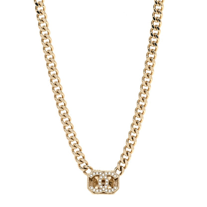 Chanel Crystal CC Chain Choker Necklace Gold 1 of 4