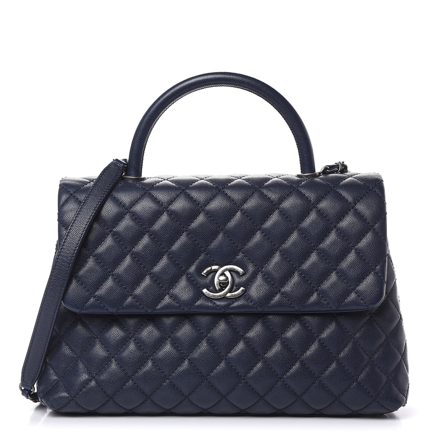 Caviar Quilted Medium Coco Handle Flap Navy Blue